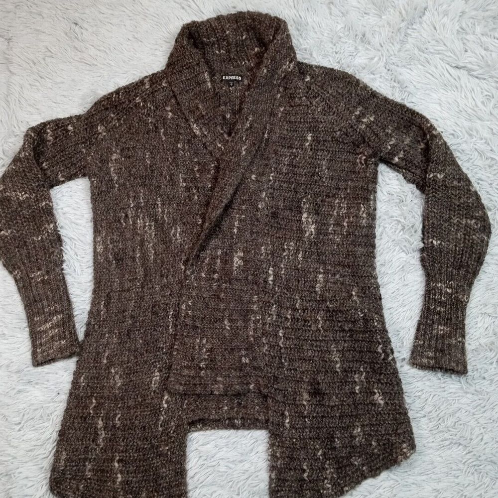 Express Sweater Womens M Cardigan Wool Blend Marled Open Front Cozy Warm Comfort